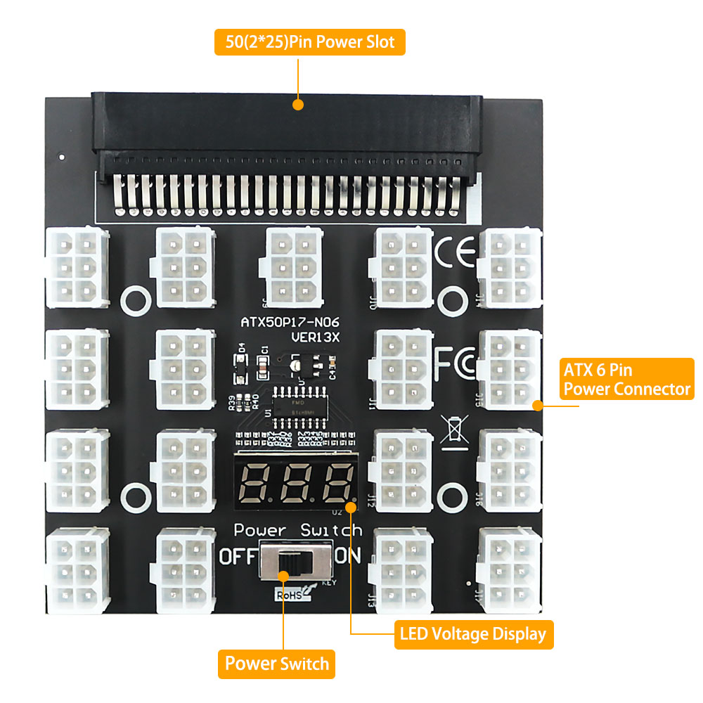 PCI-E 12V 50Pin to ATX 17 x 6P - 2400W Server Psu Breakout Board review and price